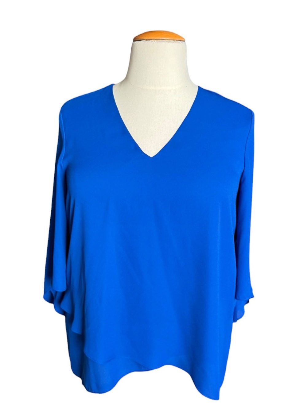Karen Kane XL Cobalt Blue V Neck Flowy Bell Sleeve Blouse NWT Made USA